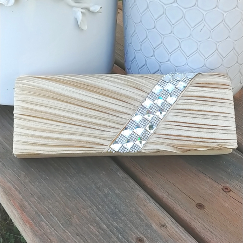 Light gold satin bling clutch